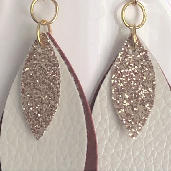 New Oversized Faux Vegan Leather Dangling Handmade Layered Earrings Glitter Gift - Picture 5 of 7
